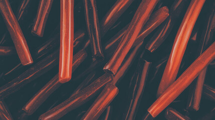Poster - Abstract design with floating red licorice sticks on dark background