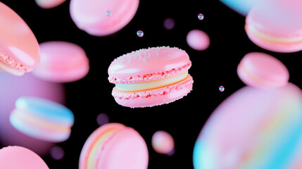 Aufkleber - Floating macarons in vibrant pastel colors for delightful confectionery design