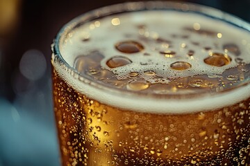 Aufkleber - A close-up shot of a glass filled with beer, ideal for use in advertisements or product photography