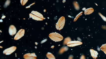 Aufkleber - Floating oat flakes on light beige background for healthy lifestyle design