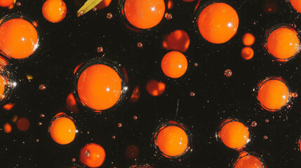Poster - Vibrant sea buckthorn berries floating against a dark background
