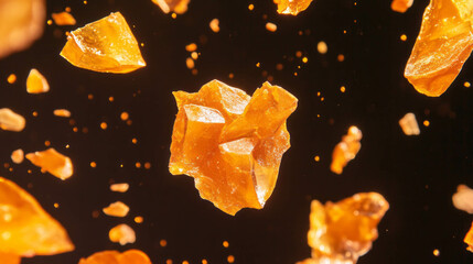 Poster - Floating peanut brittle pieces on dark background for sweet treat design