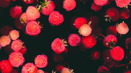 Aufkleber - Vibrant floating pink and red wild strawberries background for design