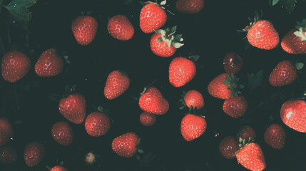 Poster - Vibrant background of floating pink and red wild strawberries for food design