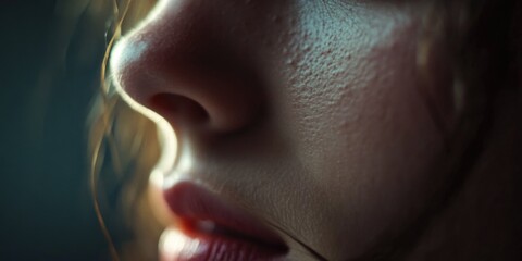 Poster - Close-up shot of a woman brushing her teeth, oral hygiene