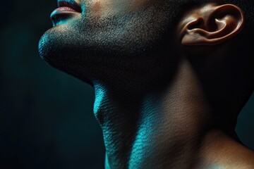 Poster - A close-up shot of a man's face with his eyes shut, ideal for use in scenes where facial expressions are key