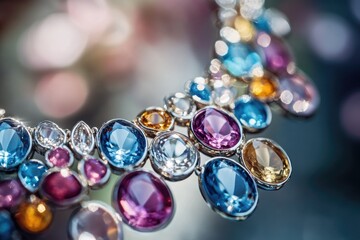 Aufkleber - Close-up shot of a colorful necklace featuring various gemstones
