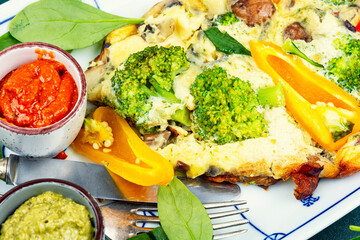 Canvas Print - Classic omelet with broccoli.