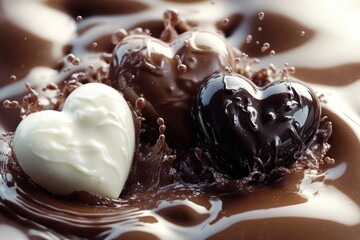 Poster - A single chocolate heart sits in the middle of a pool of melted chocolate, perfect for desserts or gifts