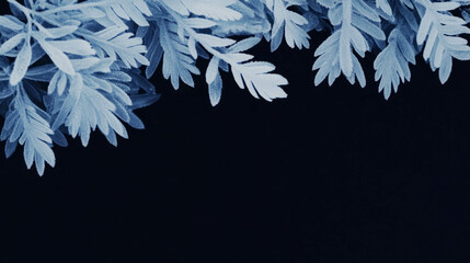 Poster - Winter nature scene with frozen leaves and frosted background for seasonal design