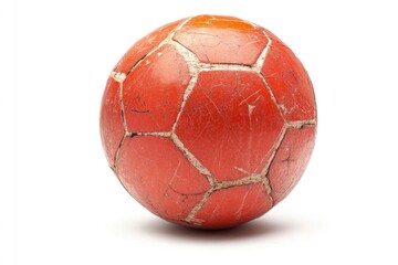Poster - A single red soccer ball sitting on a white surface, ideal for sport-related or promotional uses