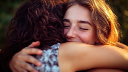 Poster - Two females showing affection outside, great for friendship or family photos