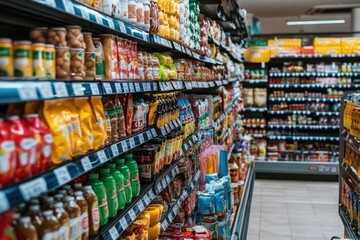 Poster - A bustling grocery store filled with a variety of food and drinks
