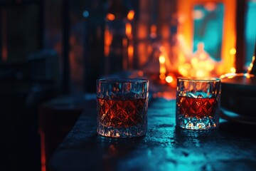 Poster - Two glasses sitting on a table, ready for use