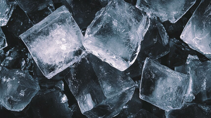 Poster - Cool ice cubes and dark stones texture for winter theme backgrounds