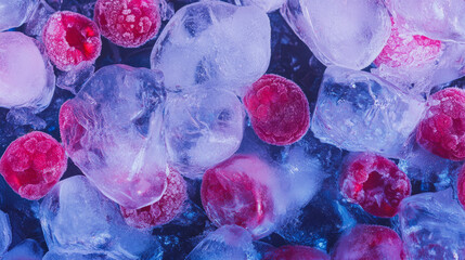 Poster - Frozen berries encased in ice for refreshing summer design