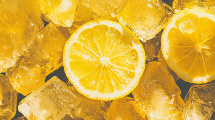 Poster - Refreshing lemon and ice background for summer design concepts