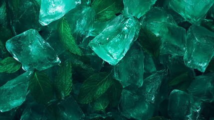 Poster - Refreshing ice and mint background for beverage design and cooling concepts