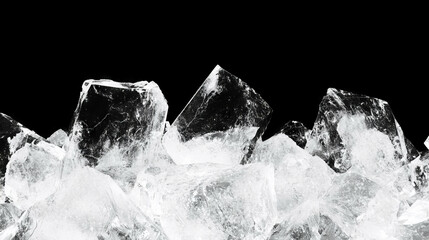 Poster - Crystal clear ice shards against a dark background for winter themes and designs