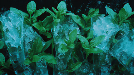 Poster - Frozen nature beauty ice texture with embedded plants