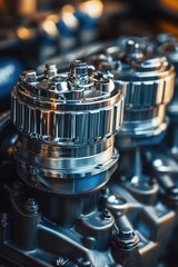 Poster - Detailed view of a machine's internal combustion engine components