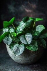 Aufkleber - A close-up view of a potted plant with water droplets glistening on its leaves