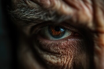 Aufkleber - Portrait of an older person from the perspective of their eye, showcasing deep wrinkles