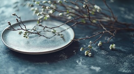 Poster - A simple plate with small white flowers arranged nicely