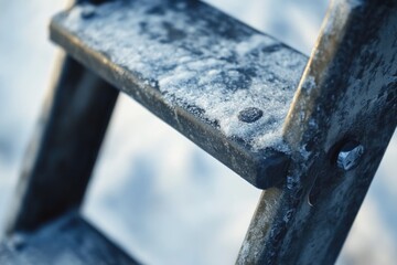 Wall Mural - A close-up shot of a metal bench covered in snow, perfect for winter or outdoor scenes