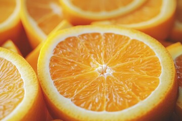 Poster - Close-up shot of an orange slice cut in half, revealing the juicy pulp and vibrant color
