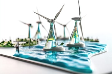 Poster - A miniature model of wind turbines sitting on a table, perfect for conceptual or educational use