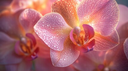 Poster - A close-up shot of a flower with water droplets glistening on its petals