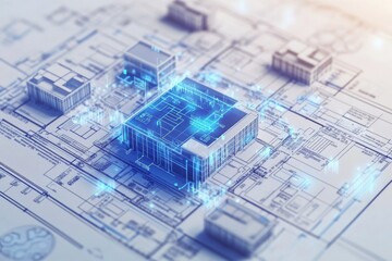 Poster - A blueprints of a building sitting on top of another blueprint, great for architecture or construction concepts