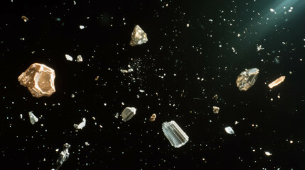 Poster - Cosmic debris and metallic fragments floating in outer space