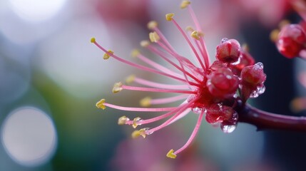 Poster - Close-up of a flower with water droplets glistening on its petals, perfect for illustrating moisture or hydration concepts