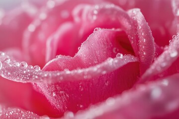 Poster - Close-up view of a pink rose with water droplets, perfect for beauty or nature-themed projects