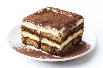 Poster - A slice of cake on a plate covered in powdered sugar, perfect for desserts or special occasions
