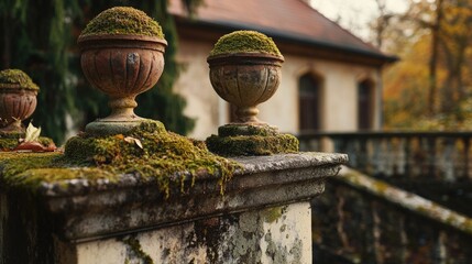 Aufkleber - A natural stone wall covered with lush green moss, perfect for use in landscape or nature-themed designs