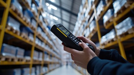 Poster - Person operating a remote control in an industrial setting