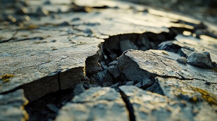 Poster - A close-up view of a crack in the ground, ideal for use as a metaphorical representation or for highlighting natural textures