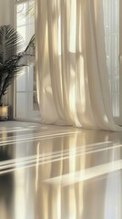 Poster - Sunlit living room with sheer curtains home interior modern decor bright atmosphere indoor serenity