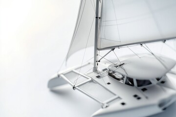 Poster - A model sailboat with a white sail, ideal for use in illustrations about sailing, boating, or nautical themes
