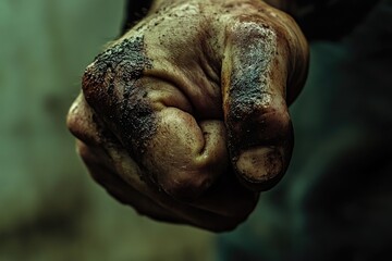 Poster - A close-up shot of a person's hand grasping an unknown object, with details blurred out