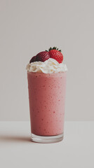 Wall Mural - Berry Bliss: A refreshing, creamy smoothie garnished with ripe strawberries, embodying a delightful treat and the essence of natural flavors.