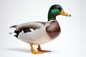 Wall Mural - Close-up shot of a duck's face on a white surface