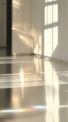 Poster - Sunlight reflection on polished floor modern building interior minimalist decor close-up view serenity