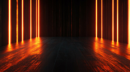 Poster - Copper and dark wood overlay texture with glowing stripes for design background