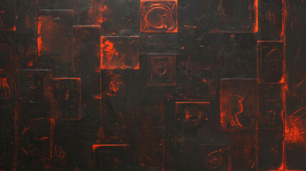 Poster - Copper texture with carved symbols and abstract overlay for artistic design