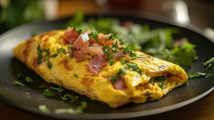 Poster - A classic breakfast plate with an omelet and a fresh salad