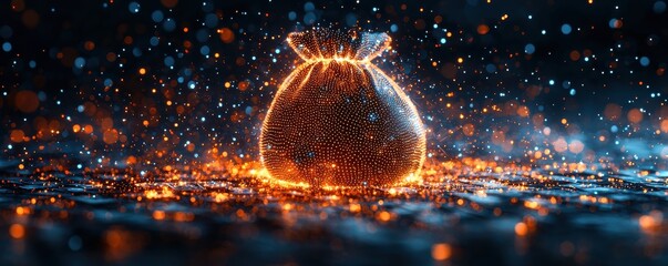 Poster - Digital money bag symbolizing wealth and finance with futuristic design